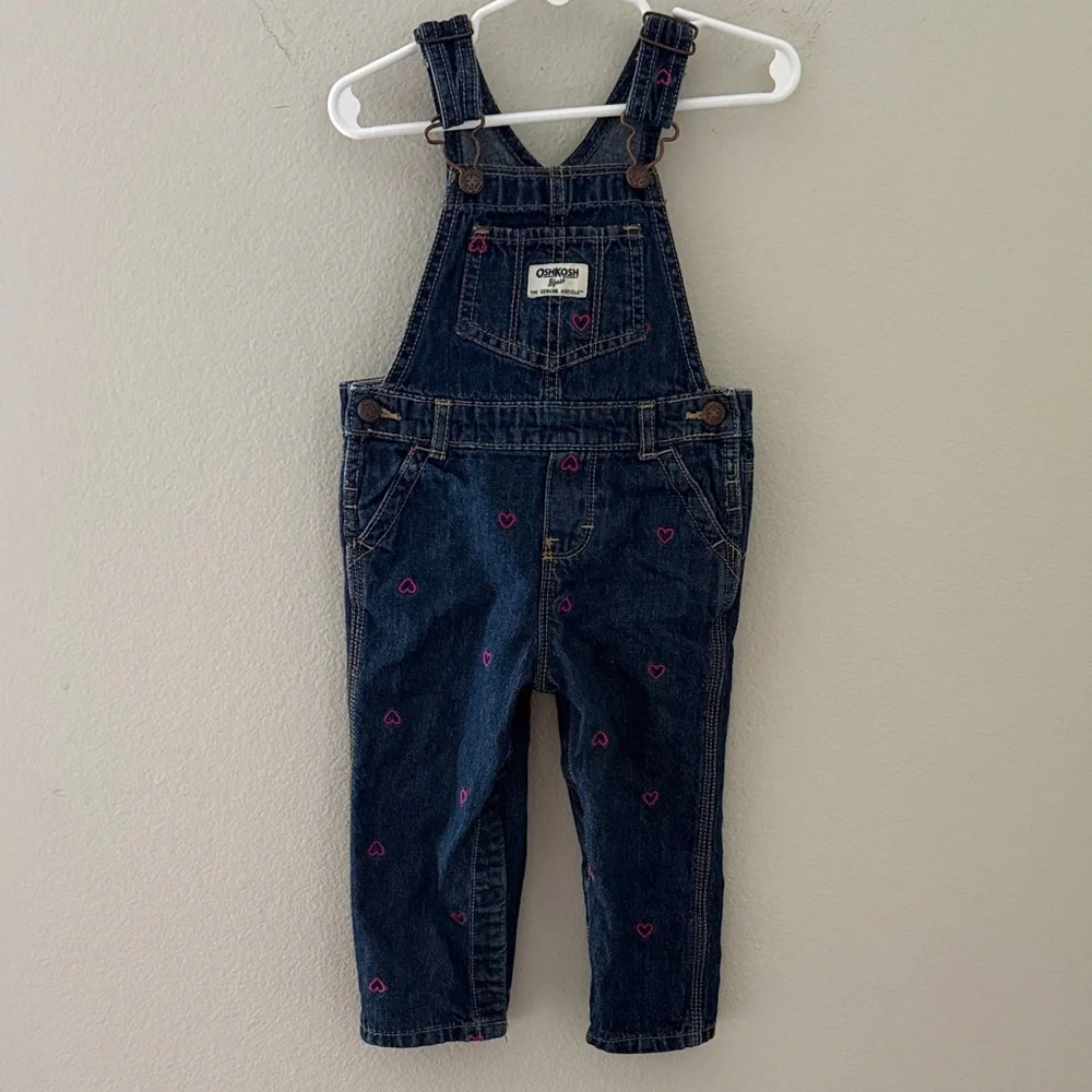 OshKosh B'gosh Kids Heart Denim Overalls - Dark Blue 18 Months